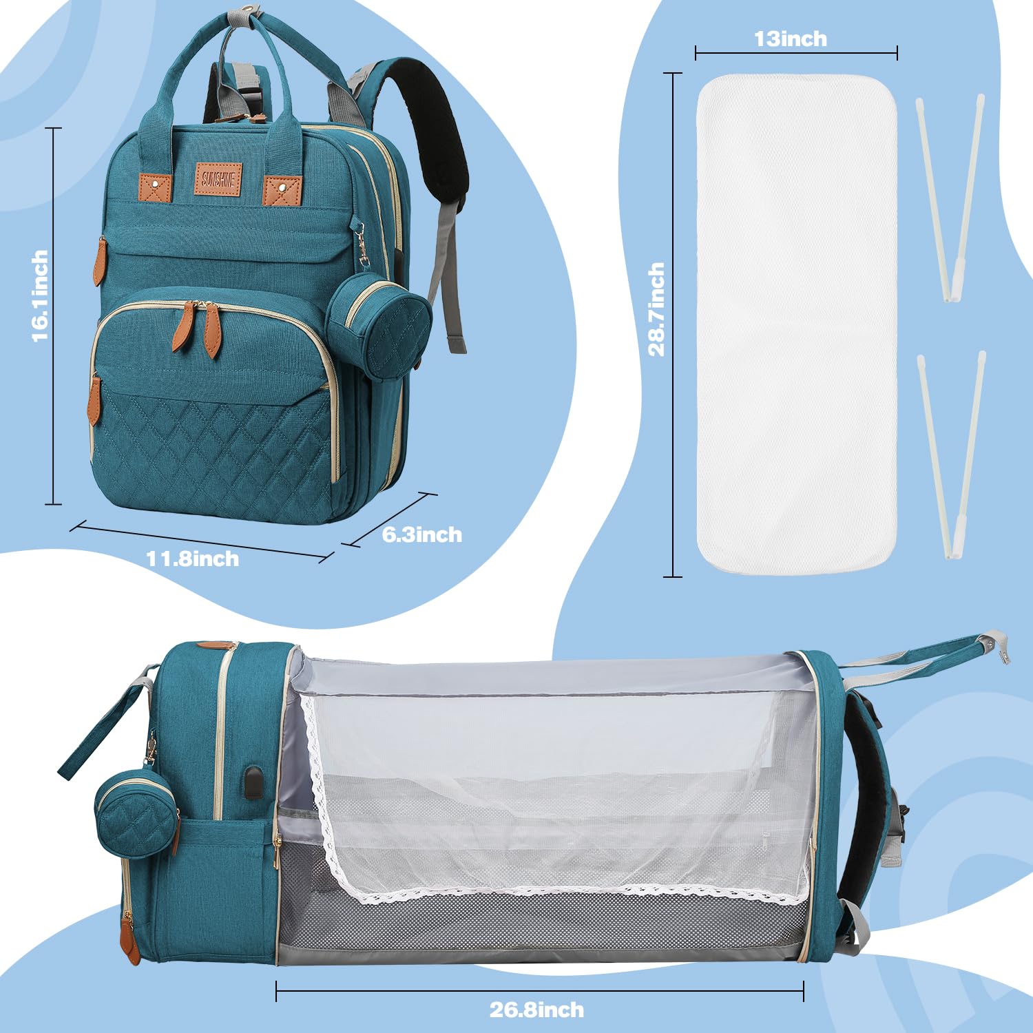 JSTPRO cyan diaper bag design shown as a unisex gift option