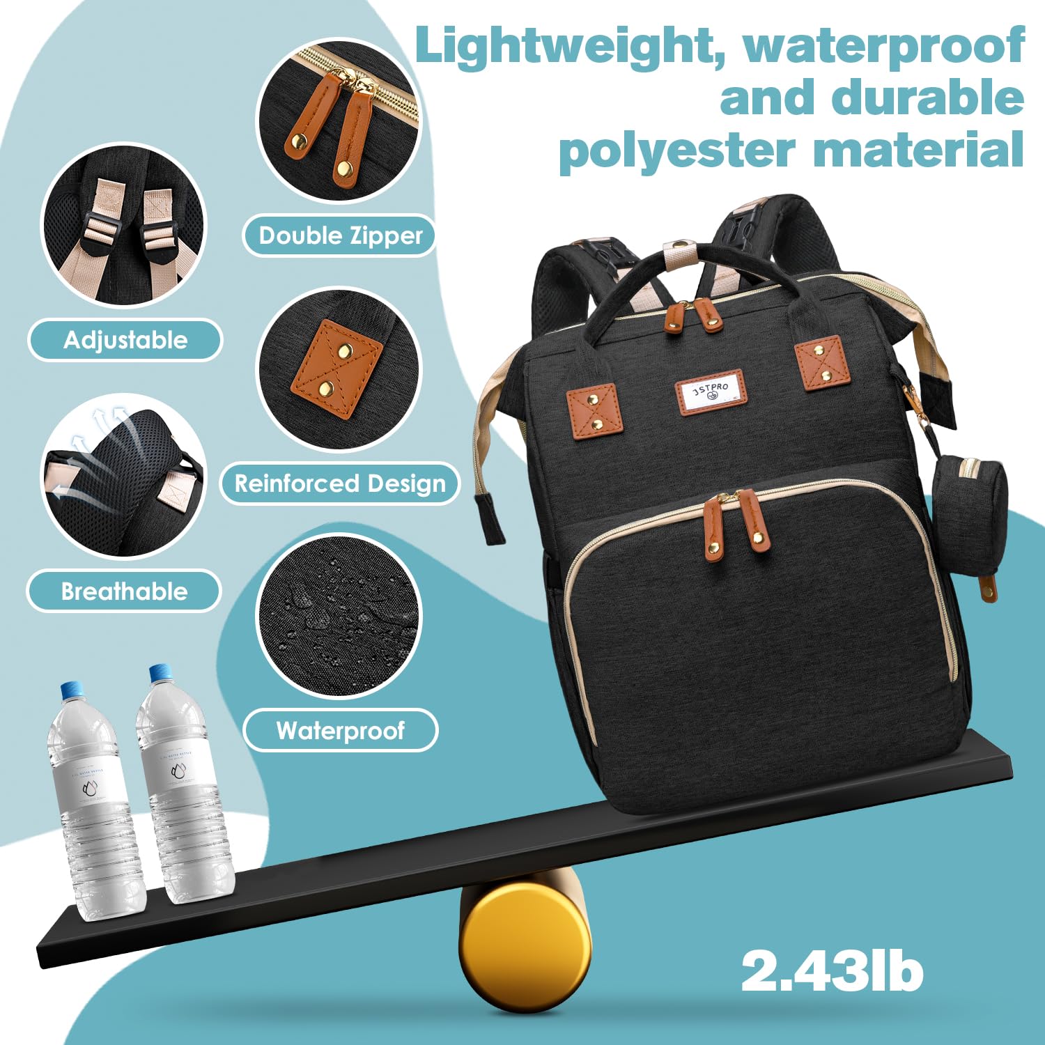 JSTPRO ergonomic back design supports comfortable daily use with versatile carry options.