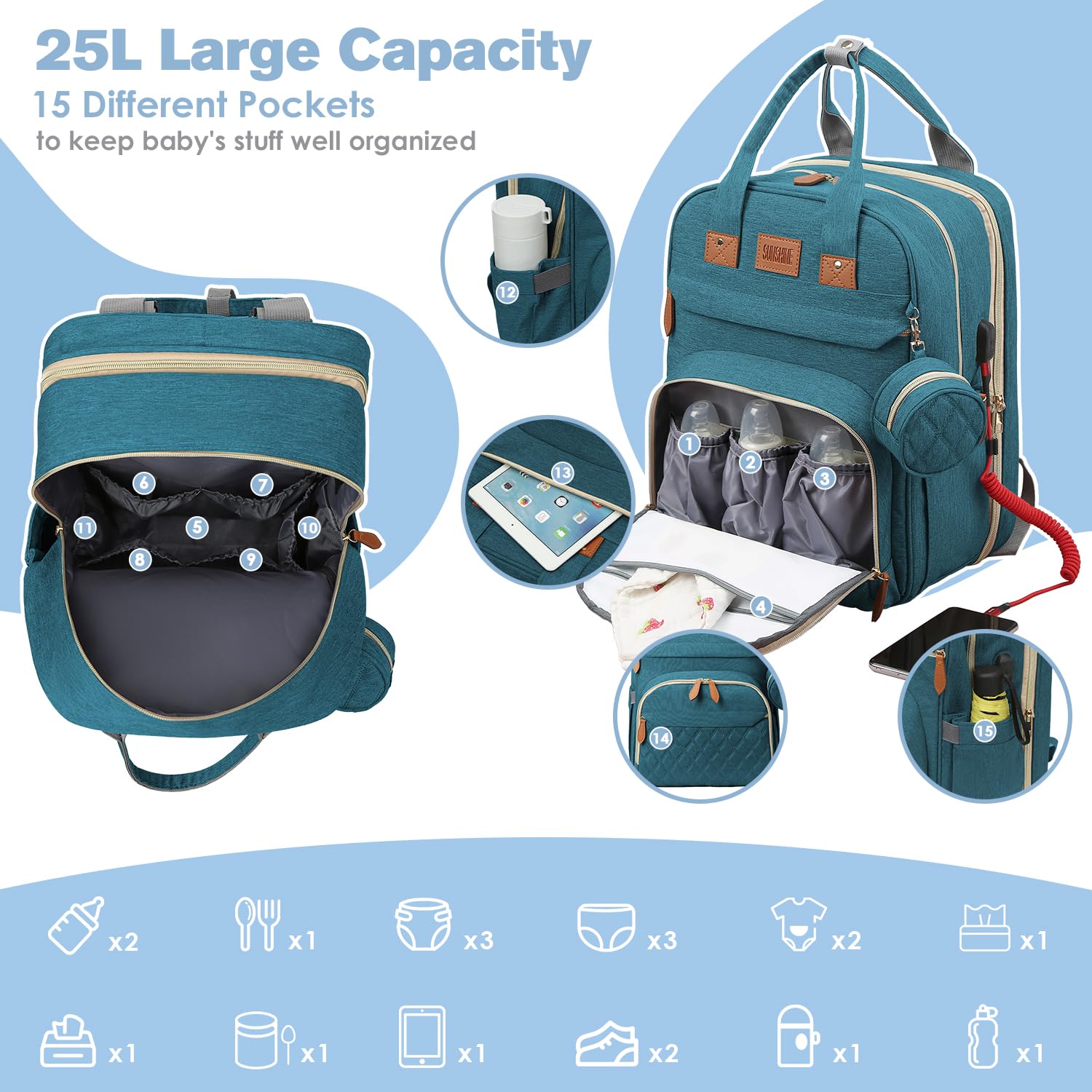 JSTPRO diaper bag insulated bottle pockets keeping bottles warm