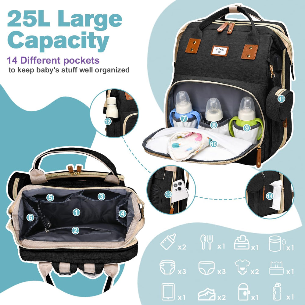 JSTPRO diaper bag includes a removable pacifier case for easy on-the-go access.
