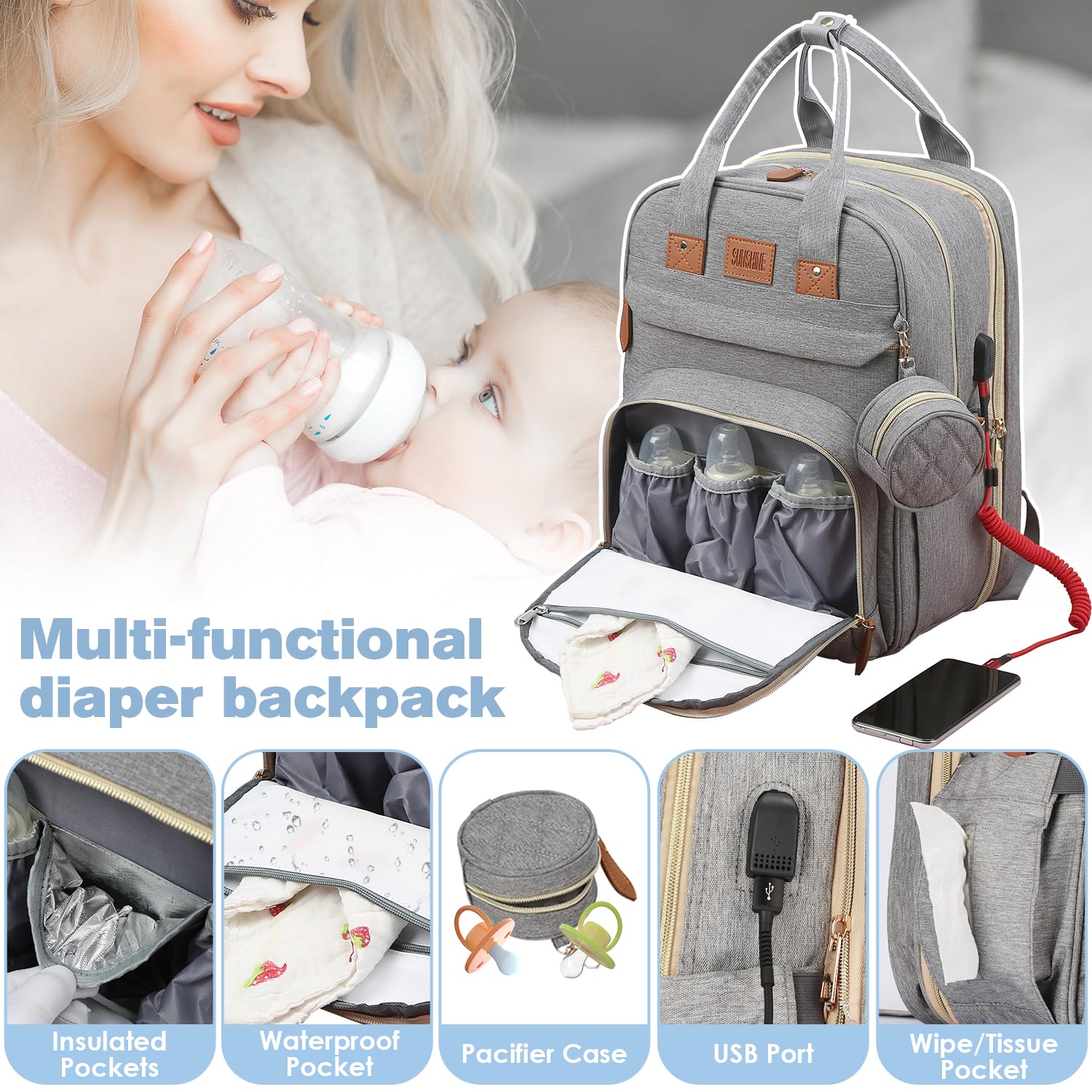 JSTPRO diaper bag backpack stroller buckles for stroller attachment