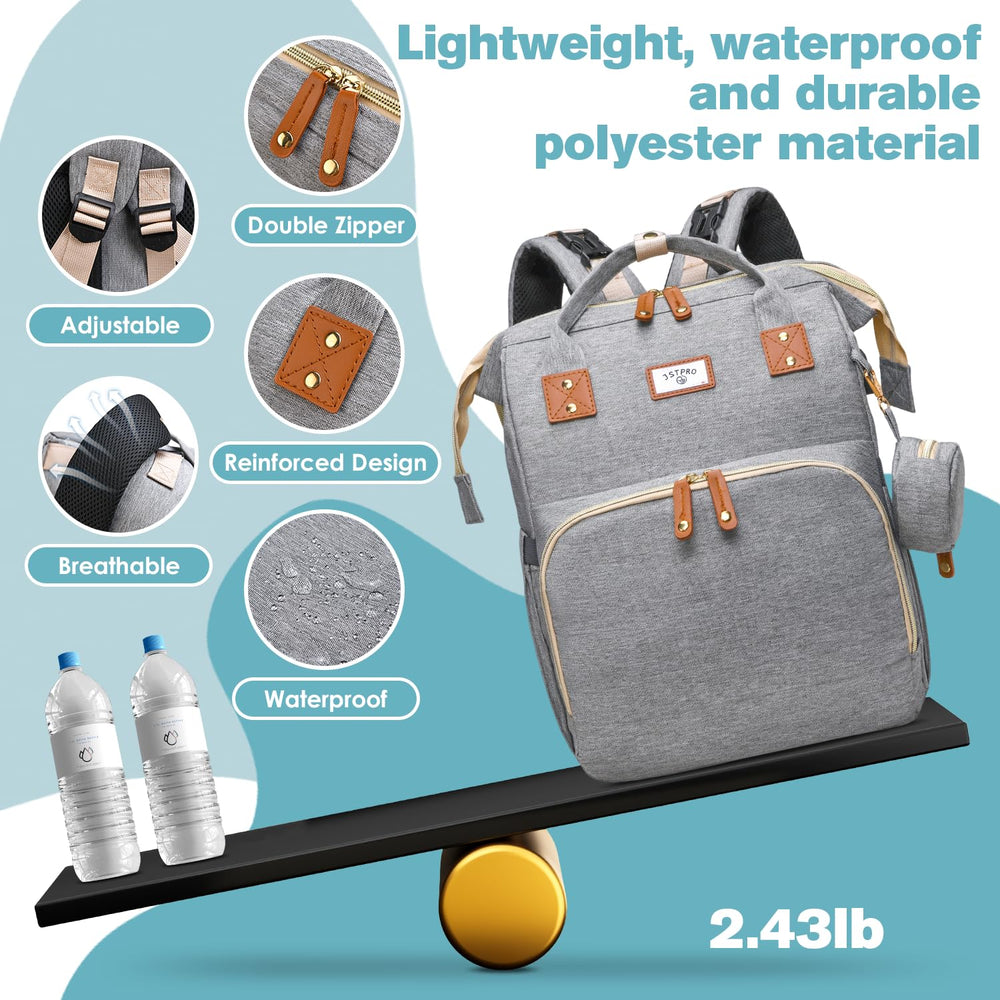 JSTPRO diaper bag backpack stroller straps for hands-free outings
