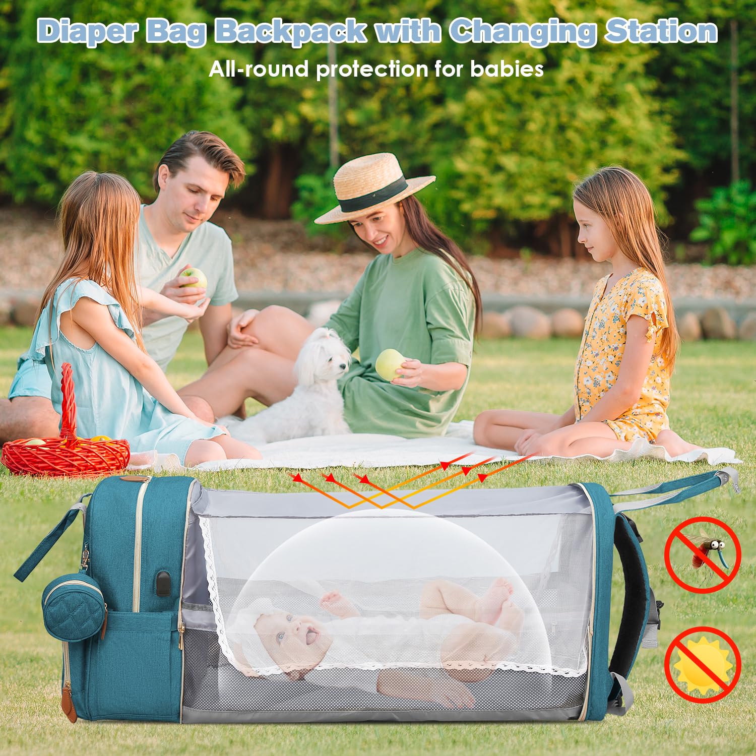 JSTPRO diaper bag side USB port for on-the-go charging