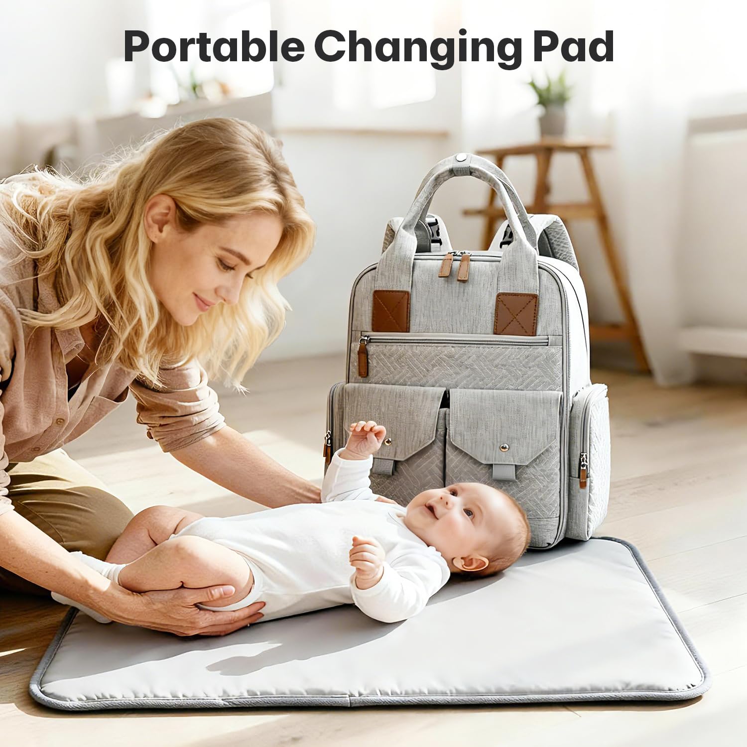 JSTPRO diaper bag changing pad folded for on-the-go diaper changes.