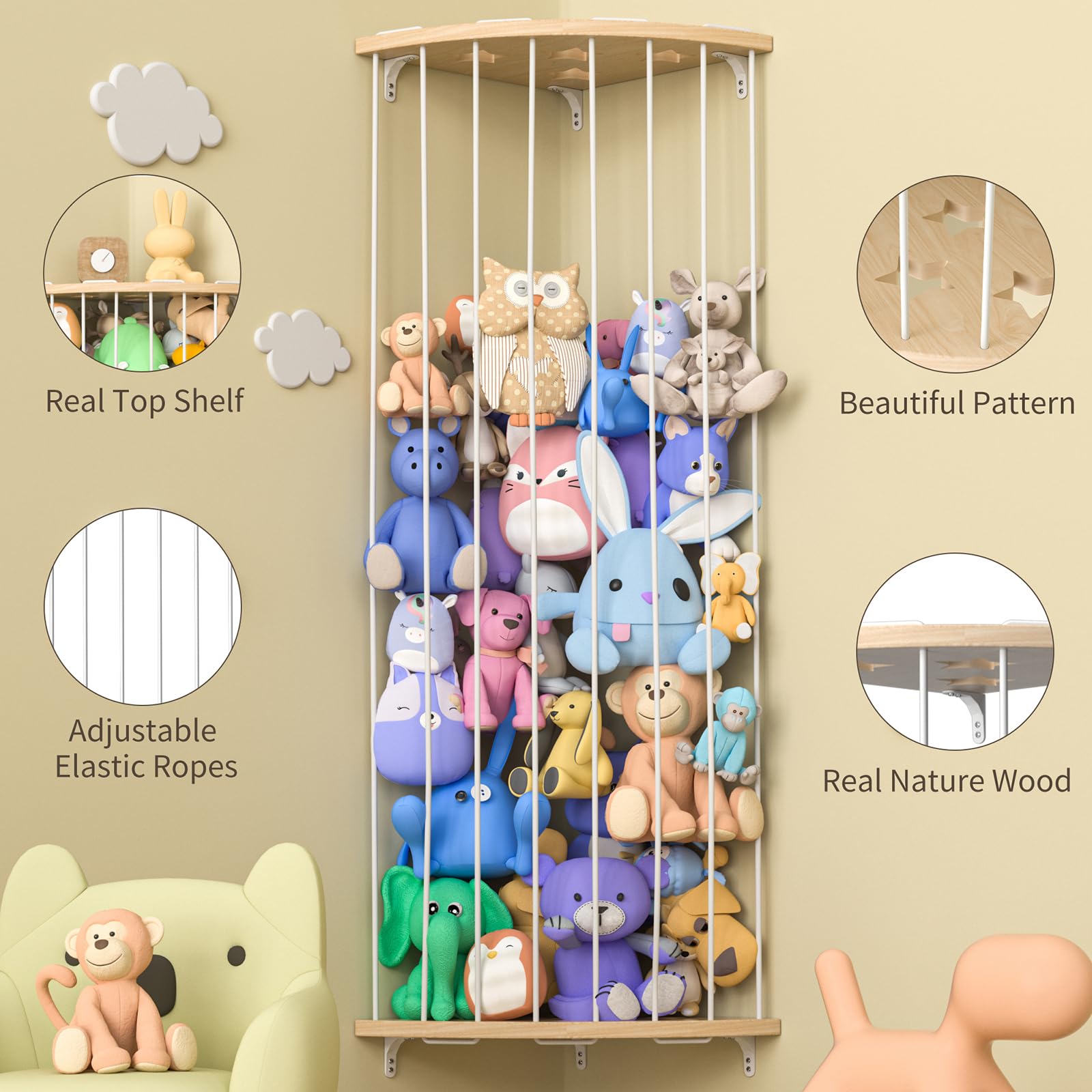 Jtksfcl elastic-access design makes toys easier for kids to grab.
