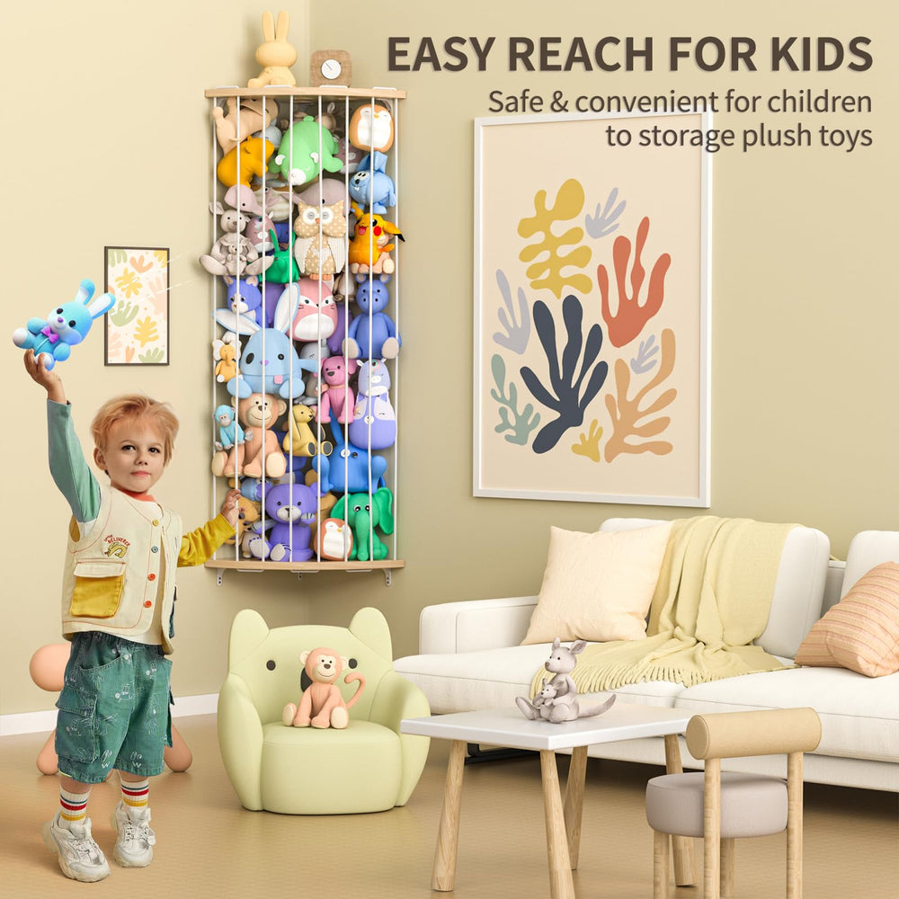 Jtksfcl wall-mounted toy shelf saves floor space in a playroom.