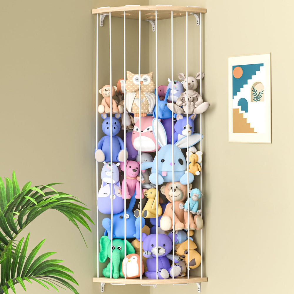 Jtksfcl wood corner stuffed animal storage with star pattern keeps toys organized.