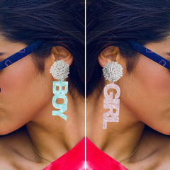 JTRF blue acrylic gender reveal earrings lightweight and comfortable to wear