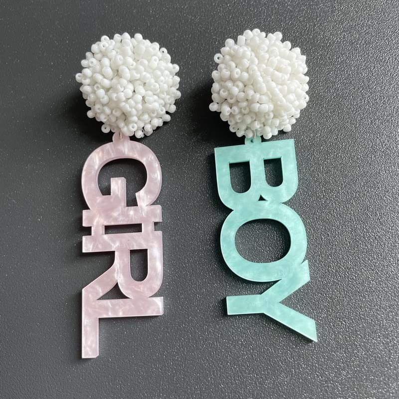 JTRF lightweight design gender reveal earrings shown on model
