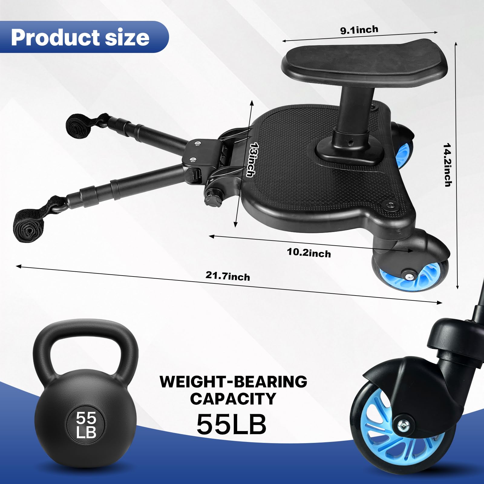 JUANWAN 2in1 sit-stand blue; lets kids sit or stand during errands.