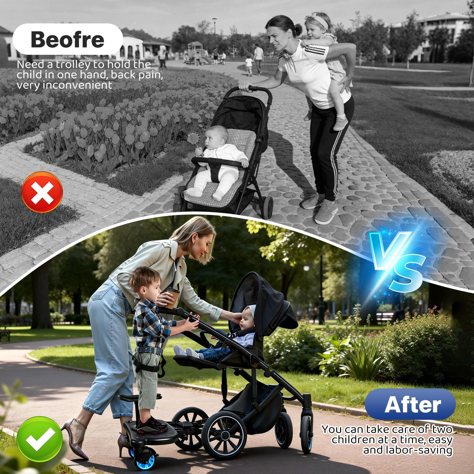 JUANWAN stroller board Velcro connection blue; quick secure fit for many strollers.