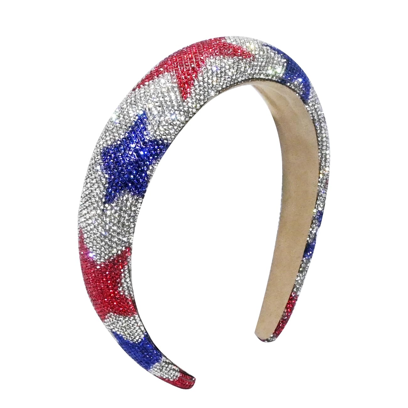 JUCCPUL rhinestone headband with patriotic red, white and blue sparkle for celebrations.