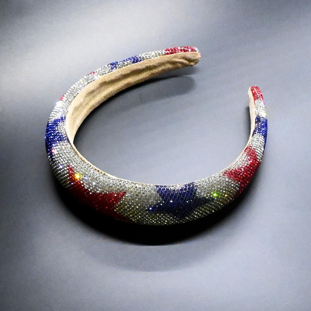 JUCCPUL sparkly red-blue-white headband shines in family photos.