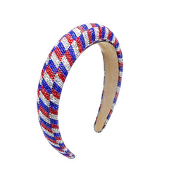 JUCCPUL Fourth of July rhinestone headband with red, white, blue sparkle for festive wear.