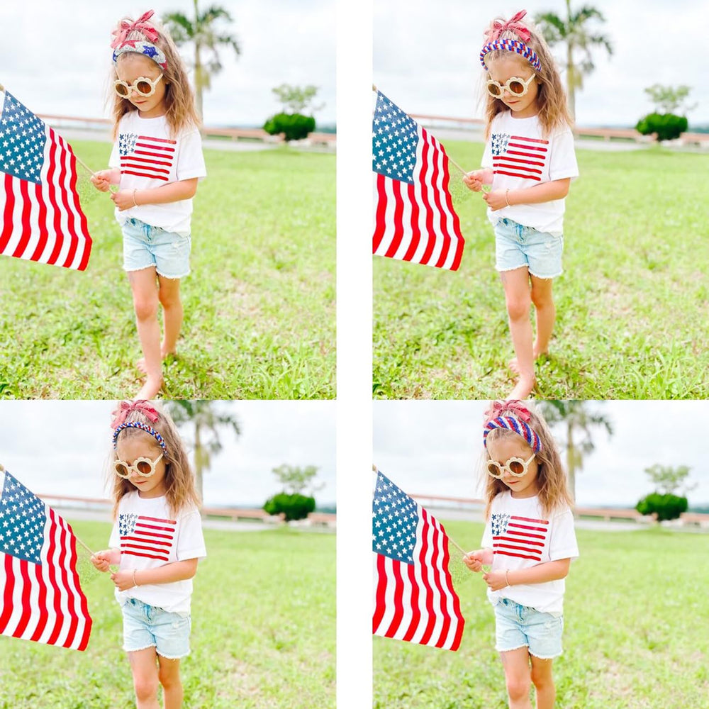 JUCCPUL padded headband features classic independence day design in red white blue rhinestones.