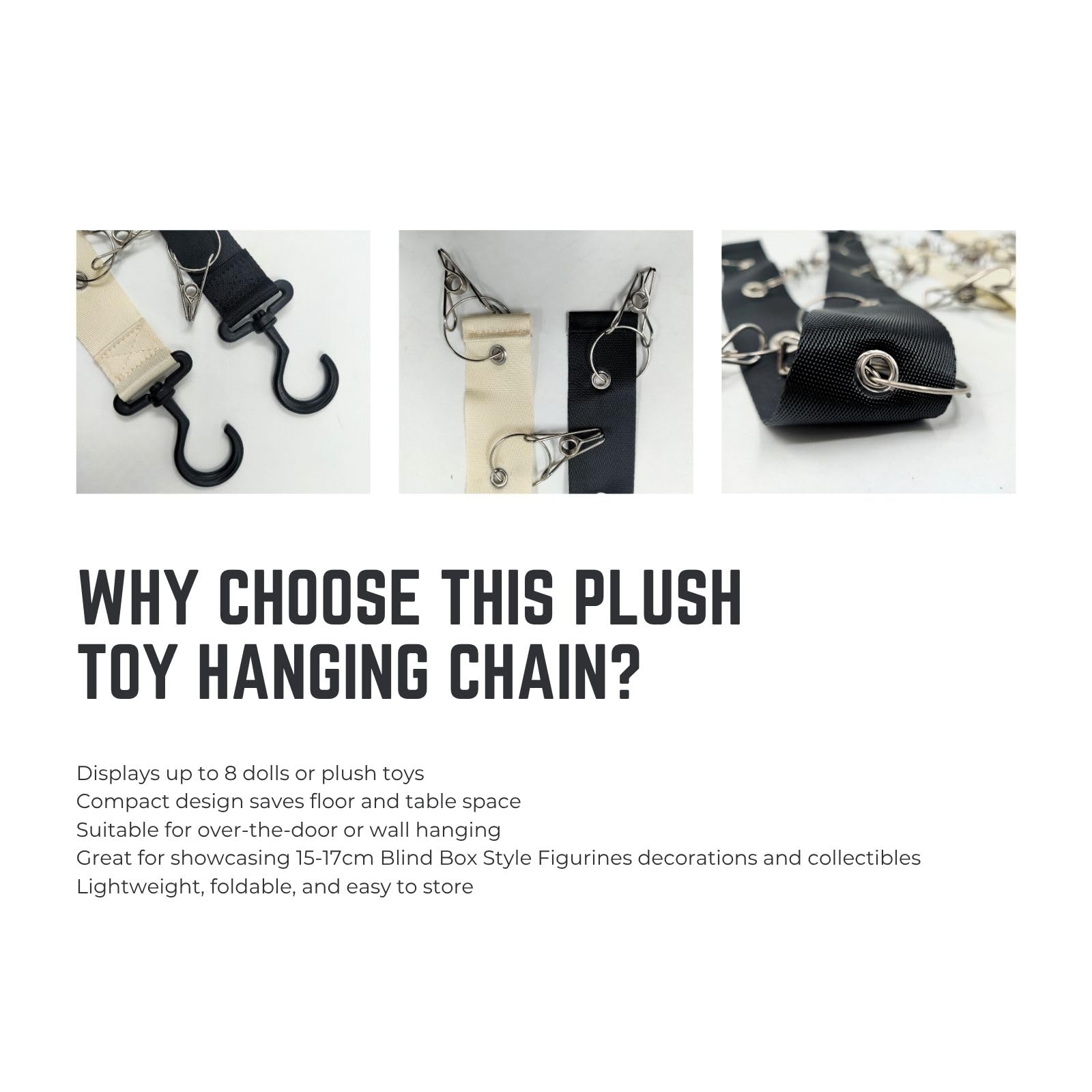 Juglok 2-pack white display strap for versatile plush organization