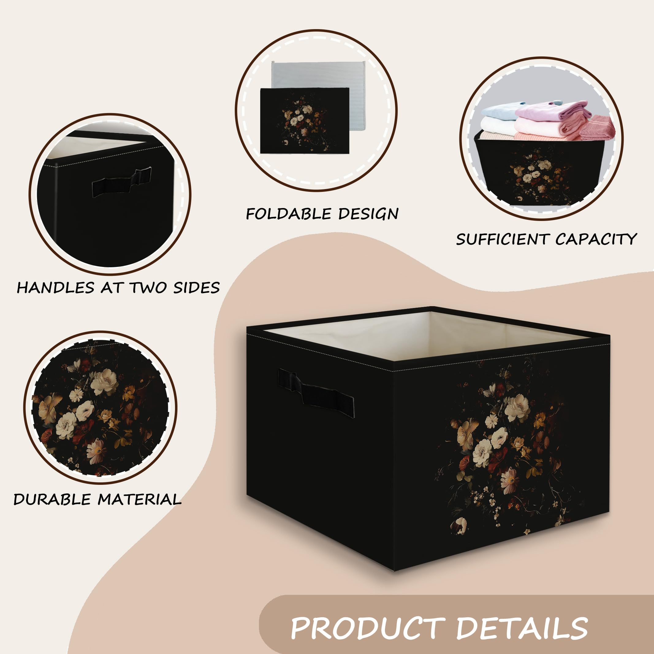 JUIOEIU Moody Floral Basket in closet demonstrating space-saving organization