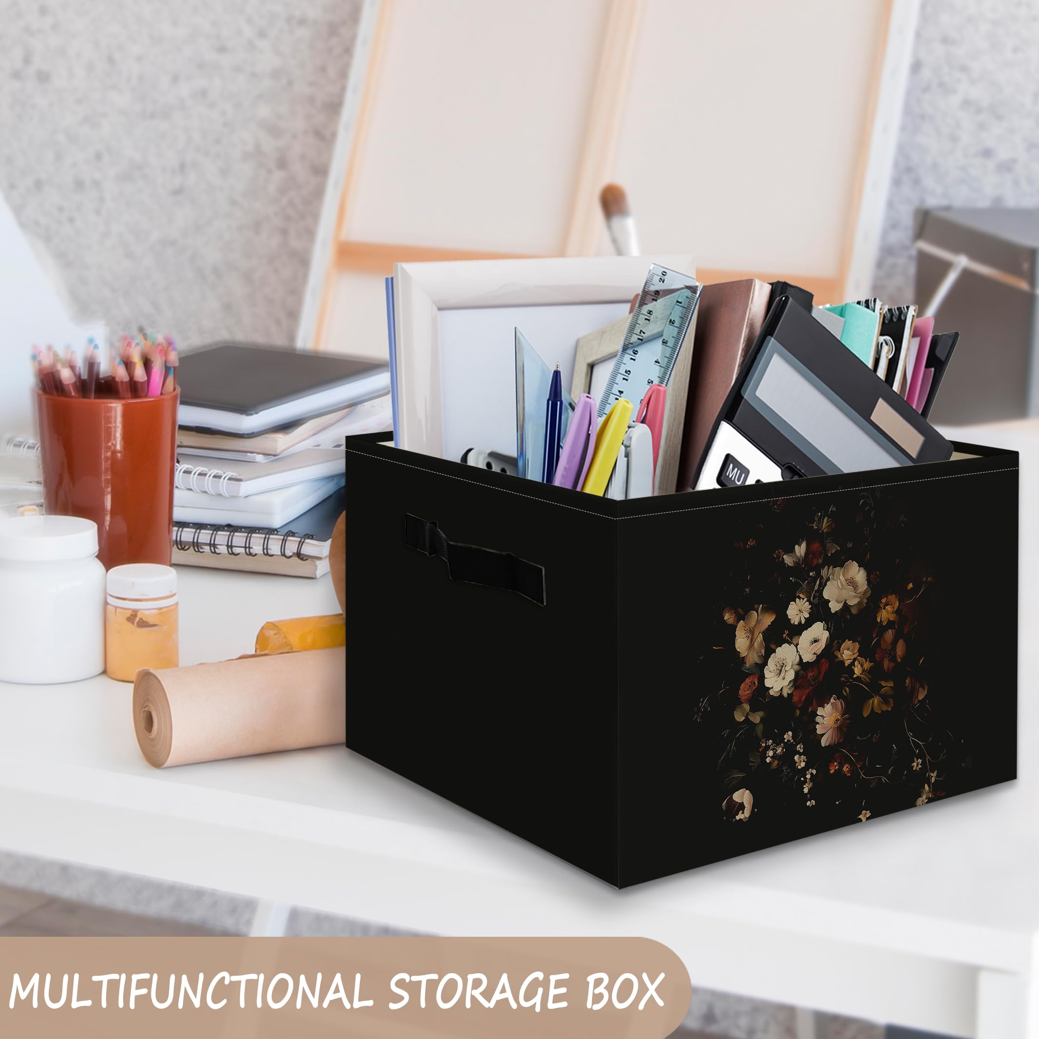 JUIOEIU Moody Floral Basket handle detail highlighting durable construction for daily organization