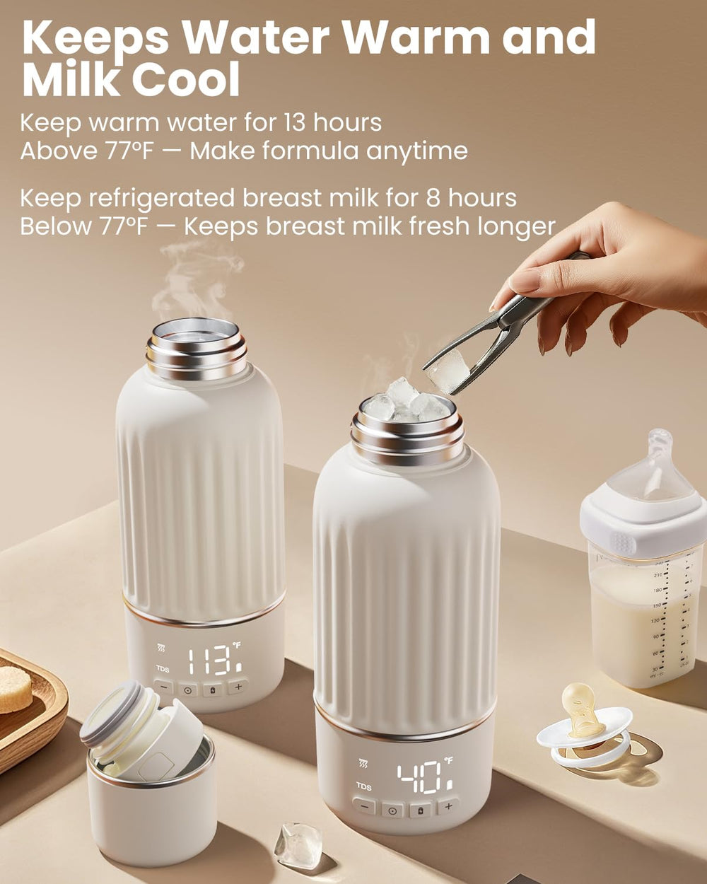 Juissiart 17oz capacity displayed with milk and water for travel