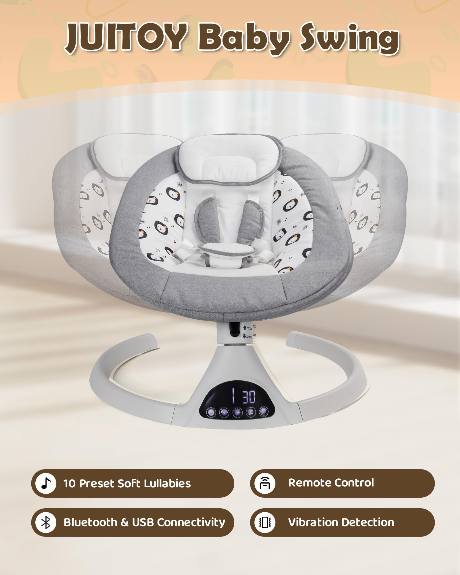 JUITOY baby swing featuring a 5-point safety harness for secure support.