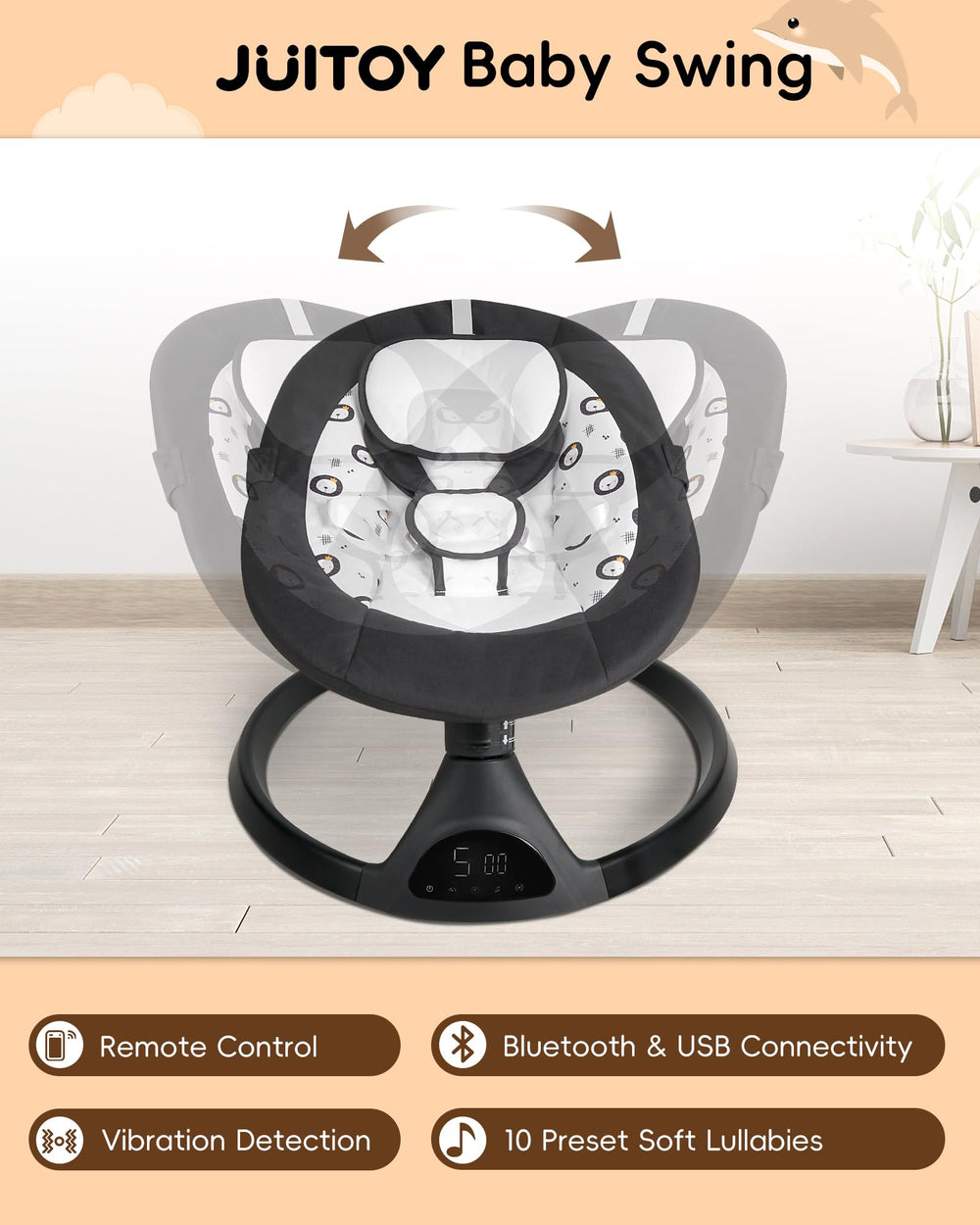 juitoy baby swing backrest angles demonstrate adjustable support for growing babies