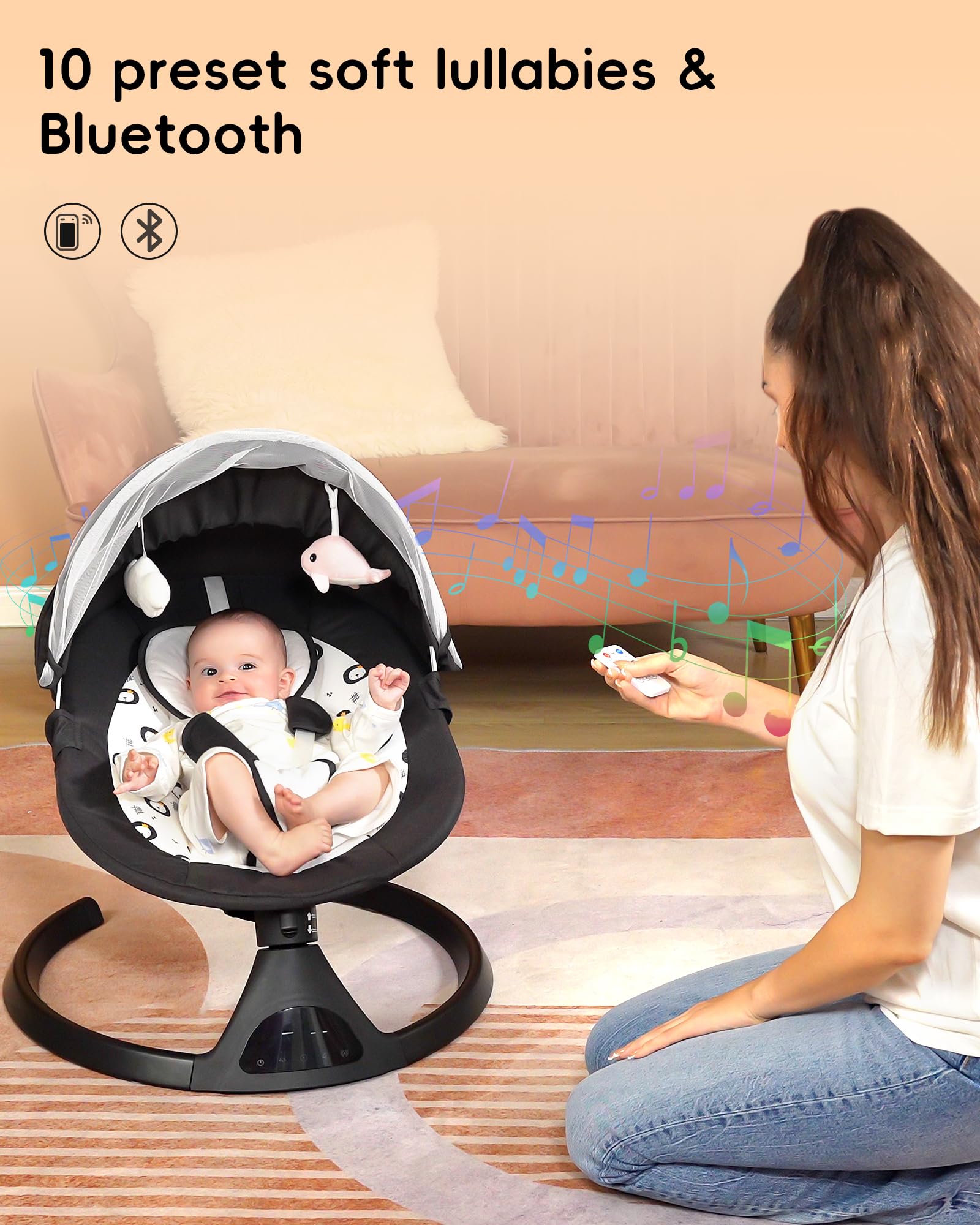 juitoy baby swing Bluetooth melodies soothe with built-in tunes