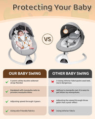 JUITOY baby swing with Bluetooth music for calming melodies.
