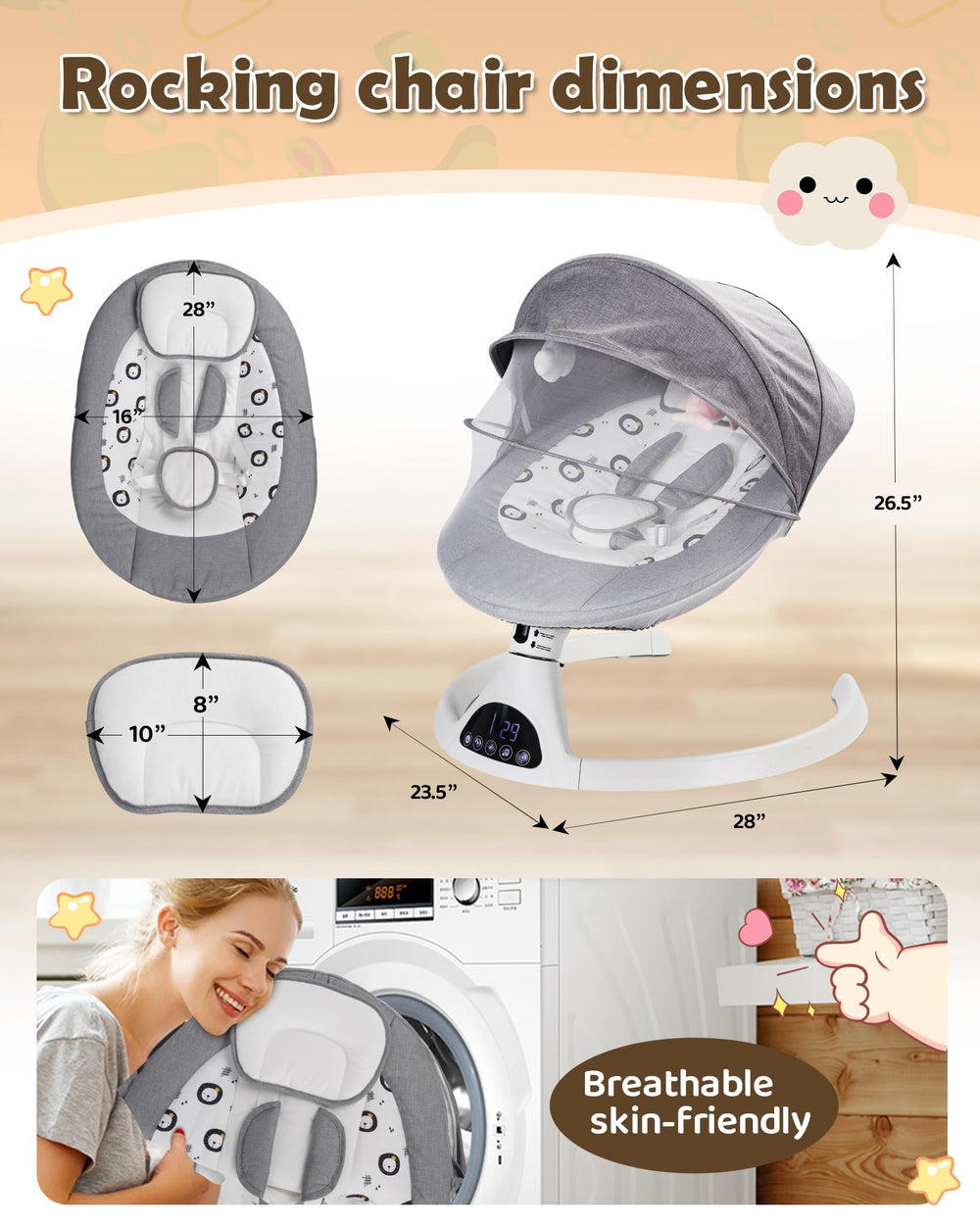 JUITOY baby swing is easy to assemble and store.