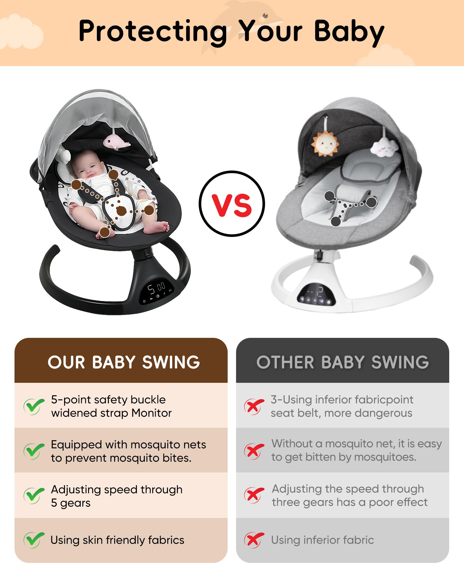 juitoy baby swing lightweight frame facilitates effortless transport