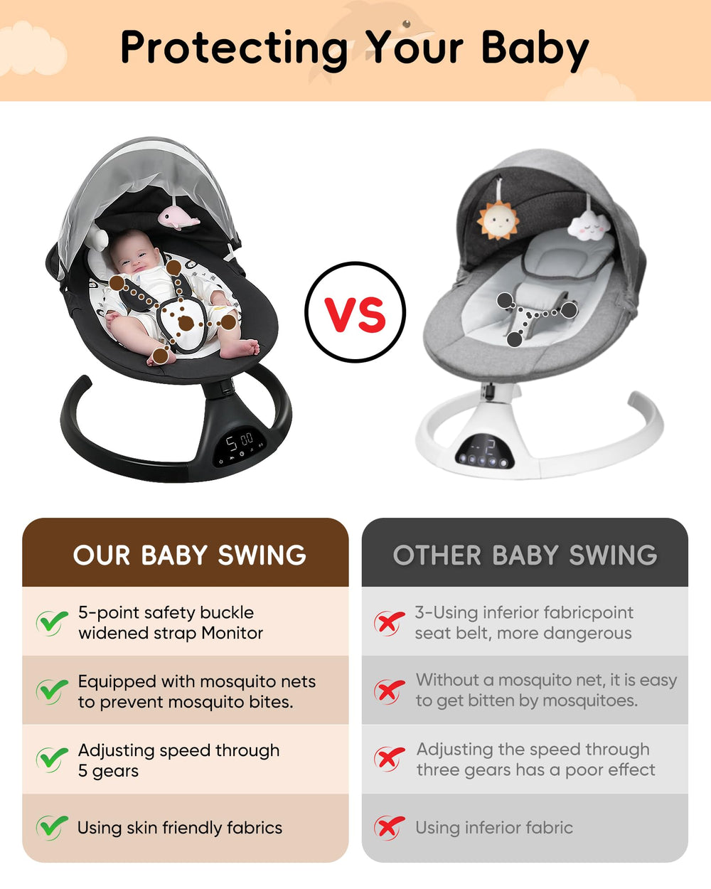 juitoy baby swing lightweight frame facilitates effortless transport