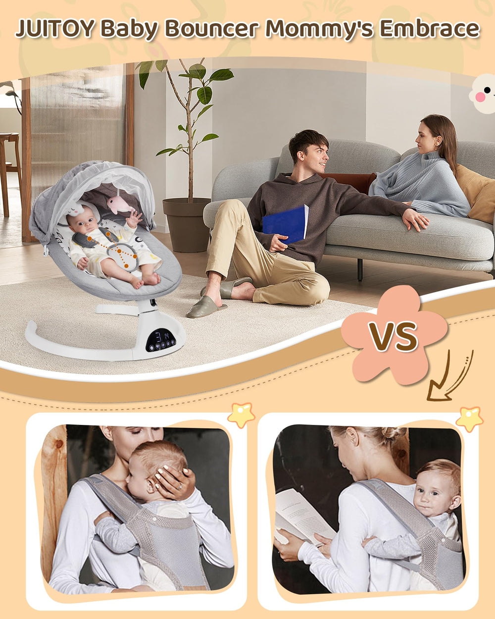 JUITOY baby swing removable cushion enables easy cleaning.