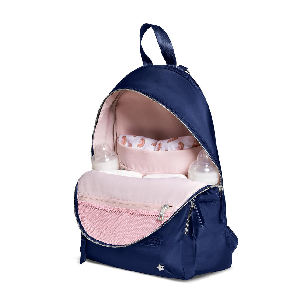 JuJuBe backpack includes stroller straps for hands-free shopping and strolling.