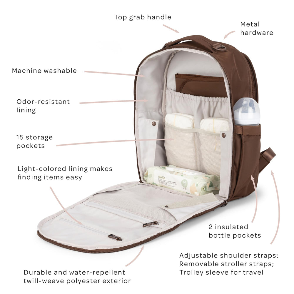 JuJuBe Espresso bottle pocket ready for feeds on the go.