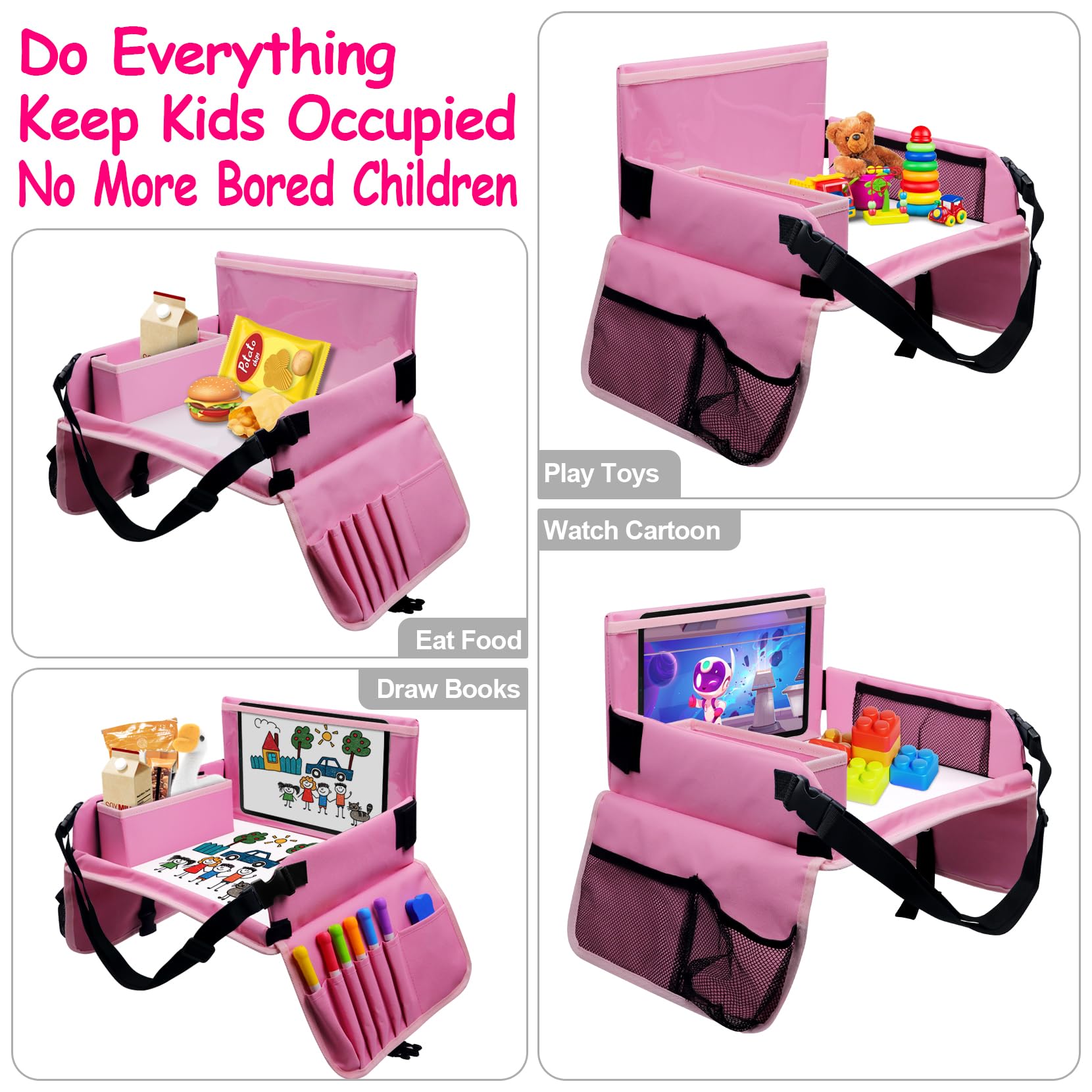 Julaiwy pink tray includes a tablet holder for on-the-go entertainment