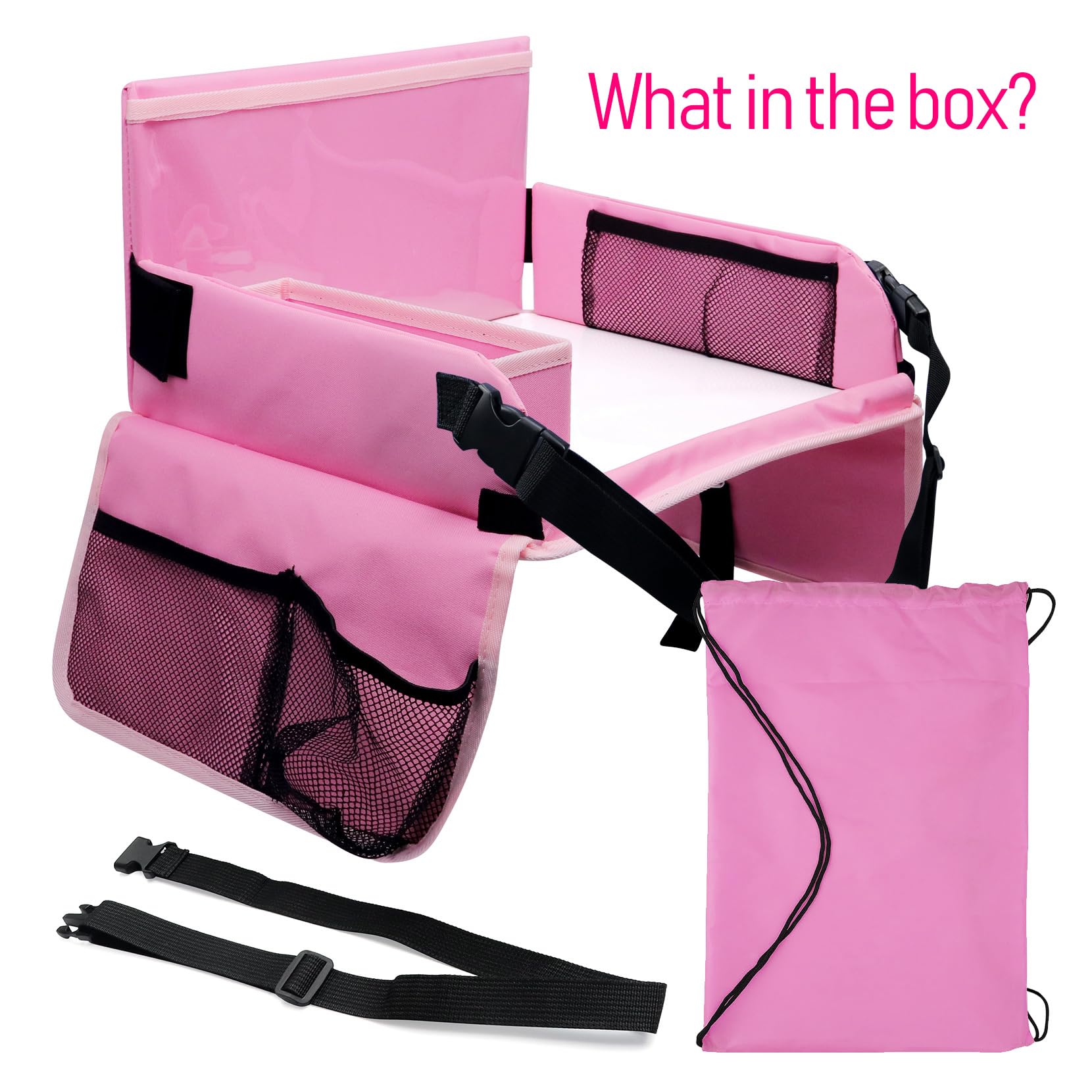 Julaiwy pink travel tray is ideal for cars, planes, and quick activities