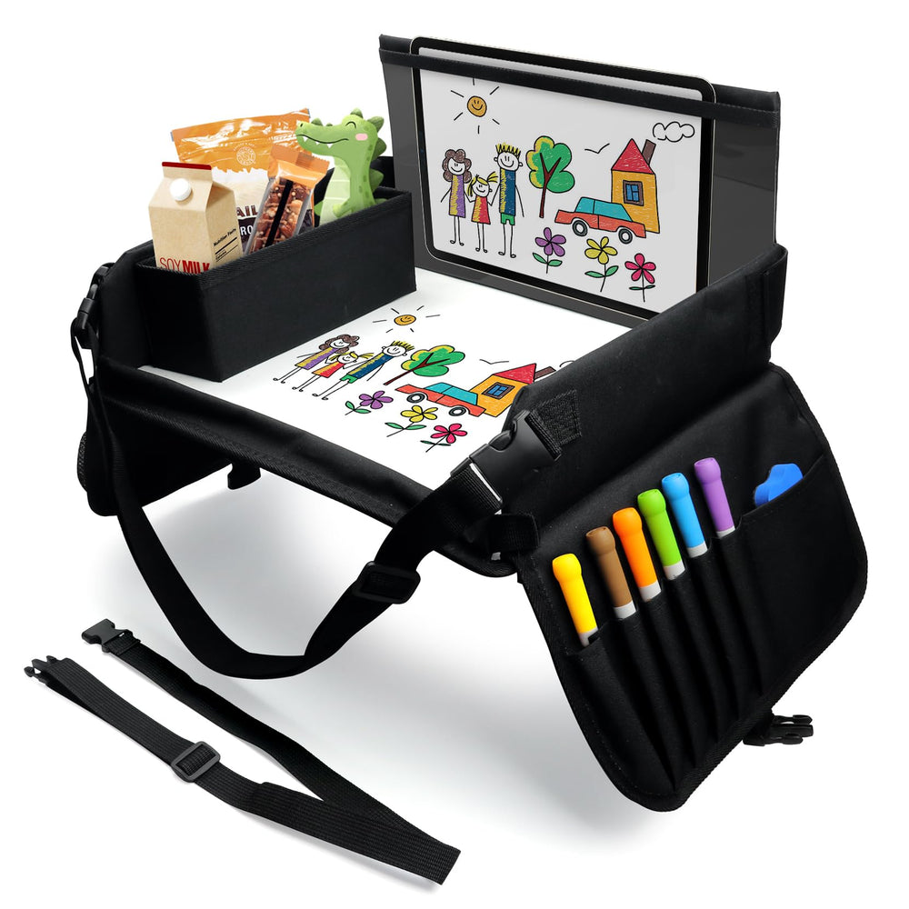 Julaiwy Kids Travel Tray with cup holder keeps drinks steady on the road