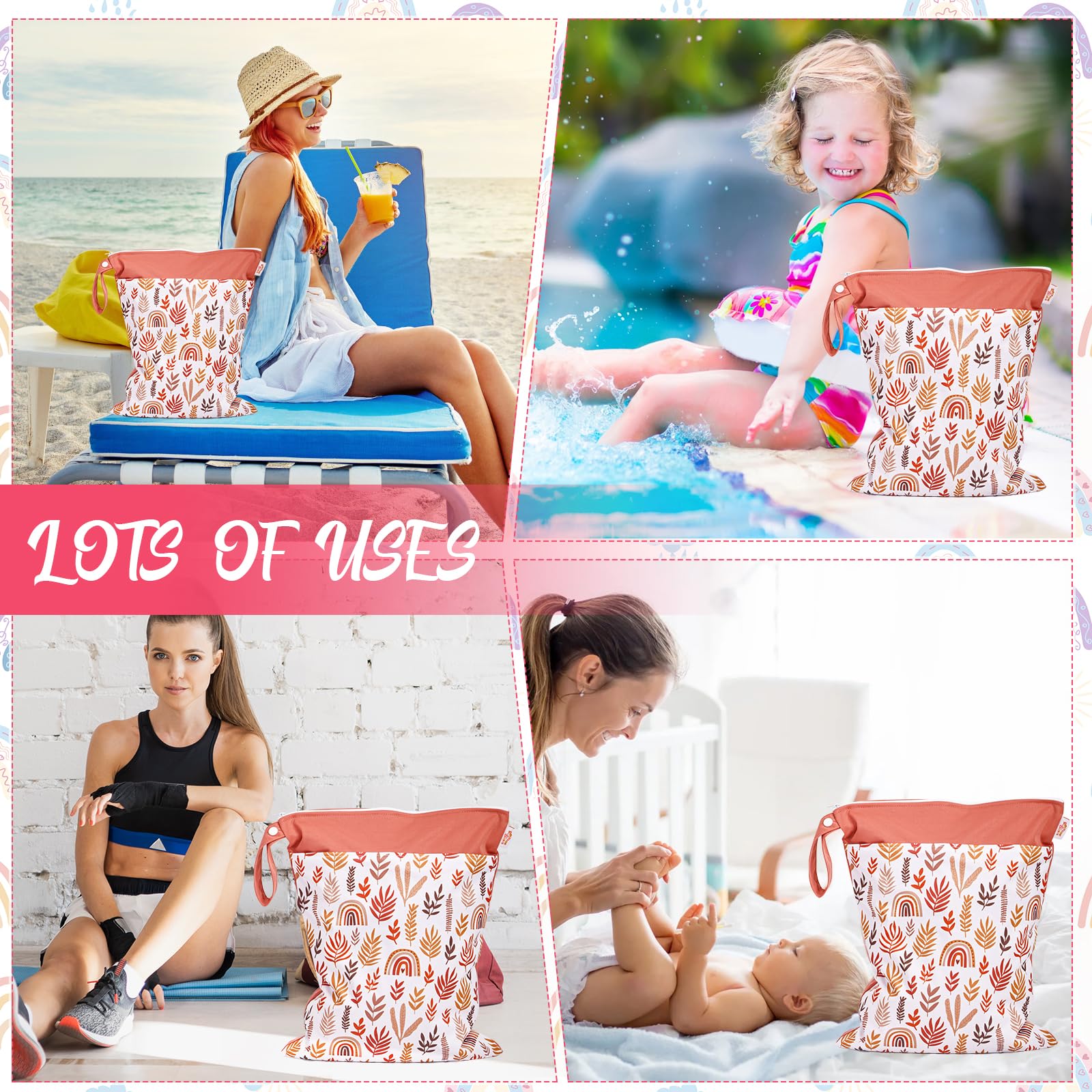 JuleLyn wet bag fabric resists tearing on sand or mud trips.