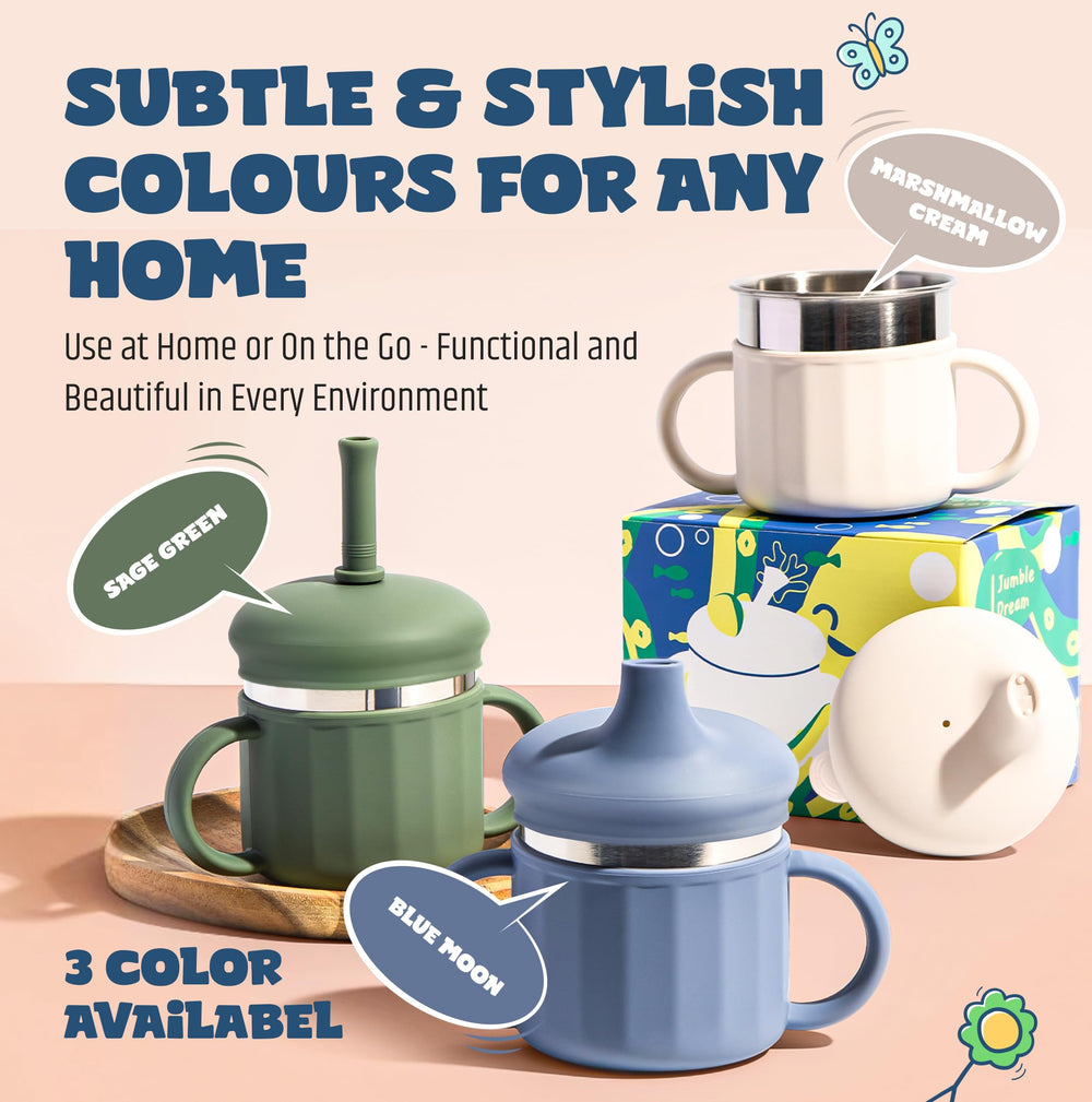 Jumble Dream sippy cup leak-proof cap prevents spills during travel and play