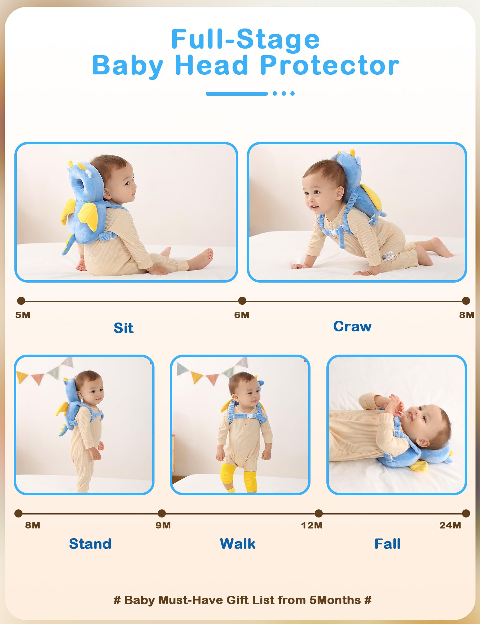 JunNeng baby head protector in use during toddler mobility and exploration.