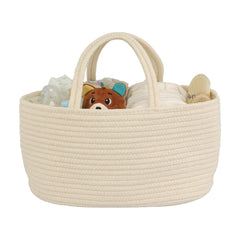 JUNBOLE diaper caddy organizer in cotton rope beige for easy diaper changes.