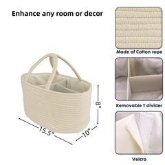 JUNBOLE nursery storage basket with dividers keeps wipes and creams organized.