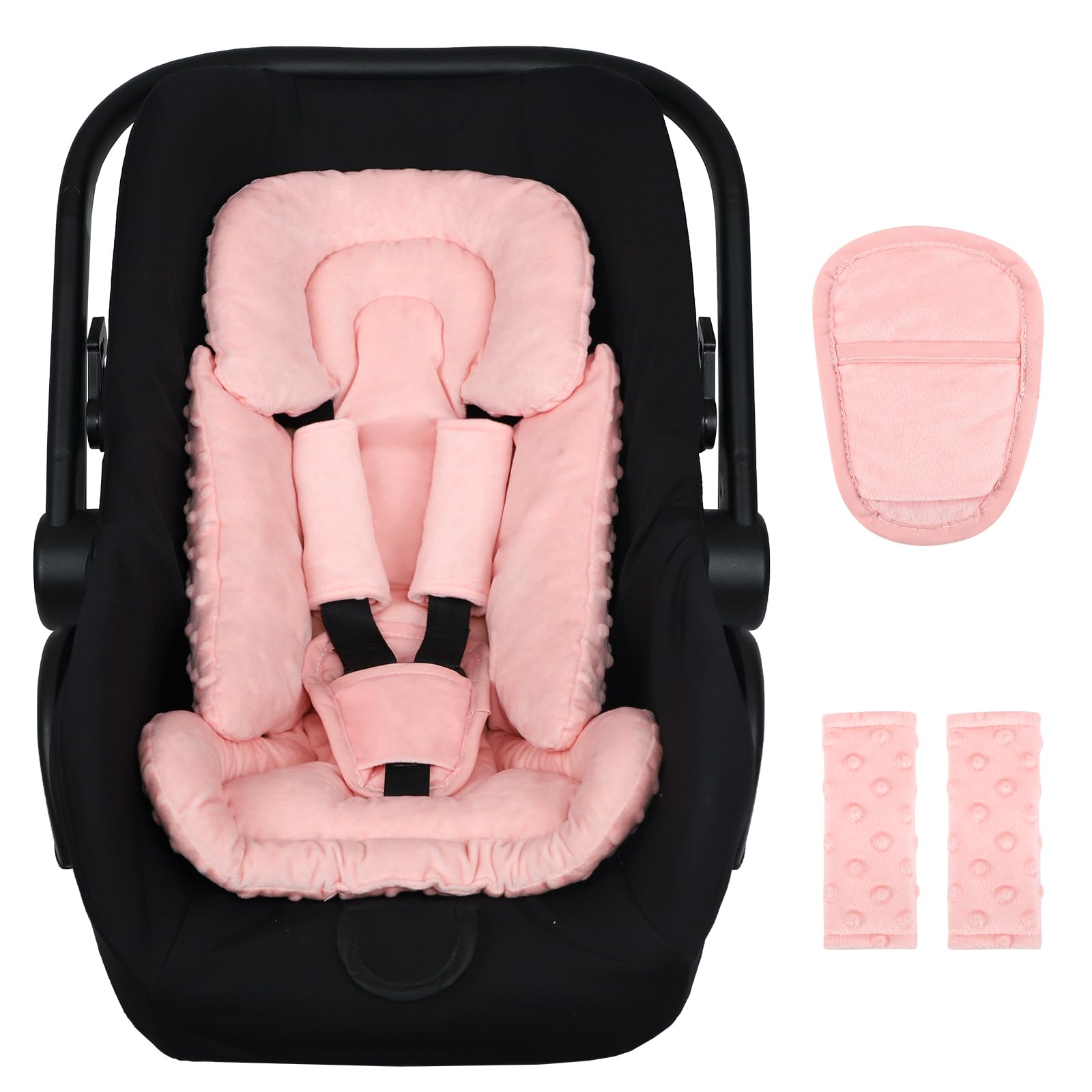 Jundetye 3-in-1 infant car seat insert with body cushion in orange-pink for snug comfort