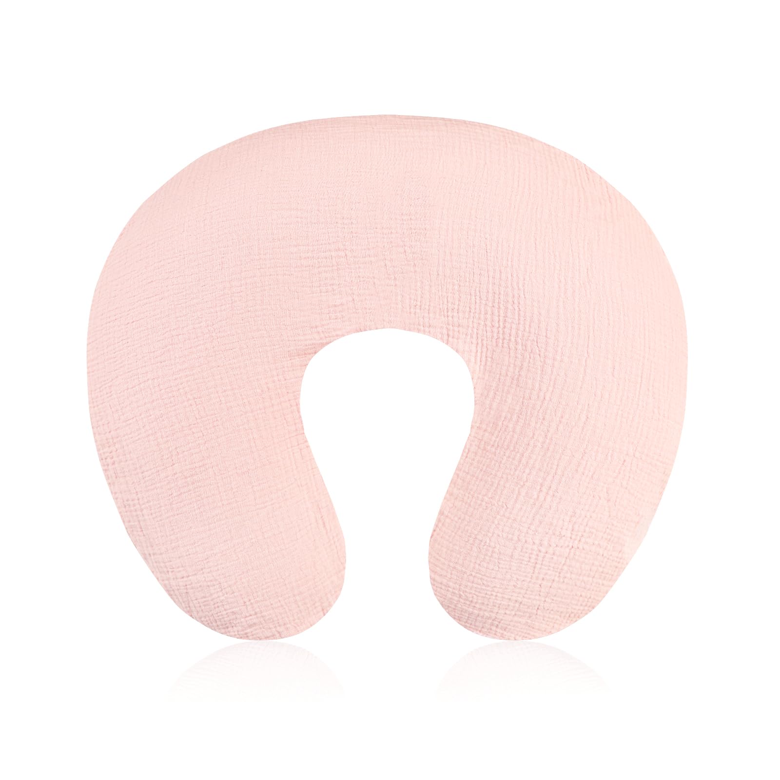 Jundetye pink baby nursing pillow cover, breathable muslin for comfortable feeds.