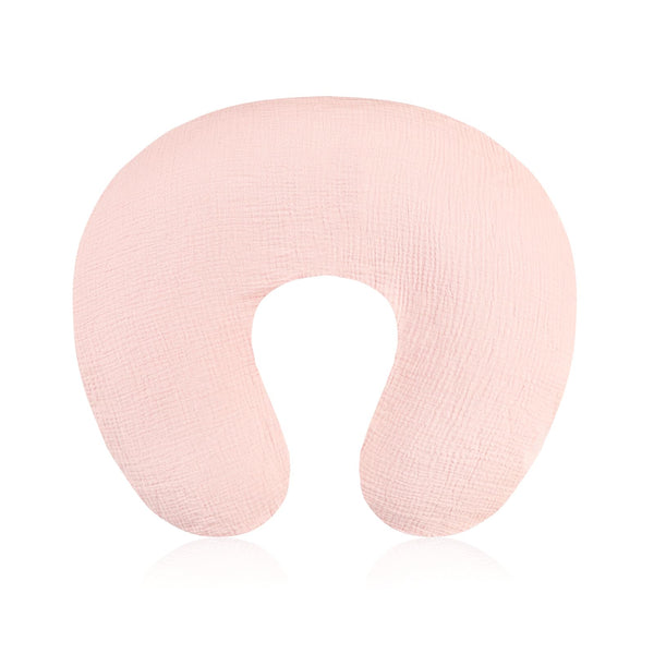 Jundetye pink baby nursing pillow cover, breathable muslin for comfortable feeds.
