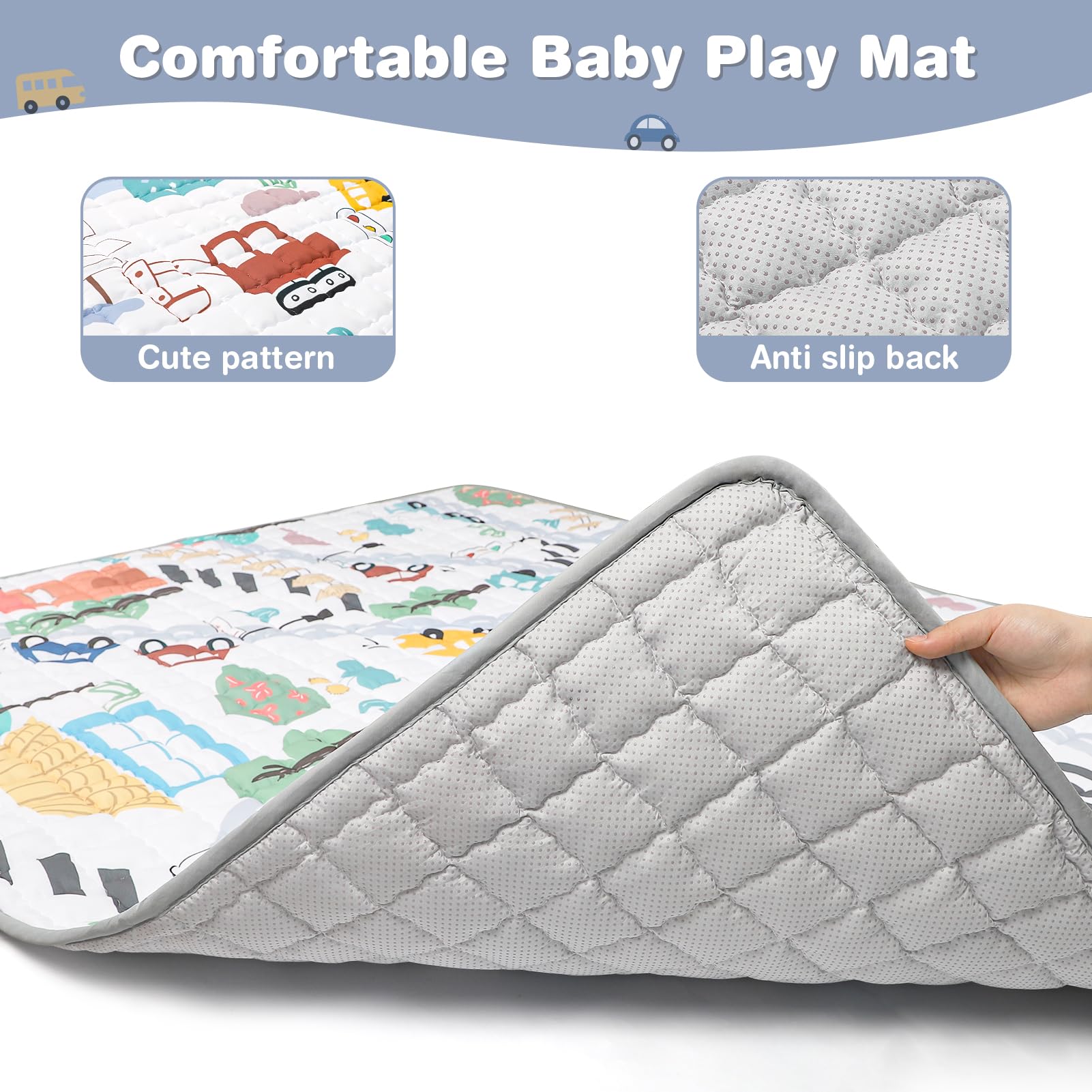 Jundetye baby play mat with cars pattern, keeps little ones engaged during floor play