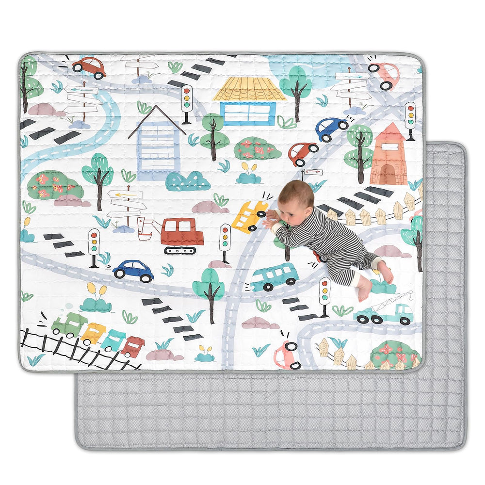 Jundetye baby play mat with road traffic pattern, ideal for engaging tummy time and exploration