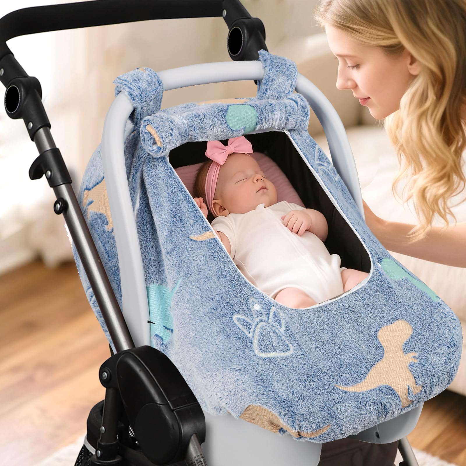 Jundetye blue dinosaur canopy adds style and shade on outings.