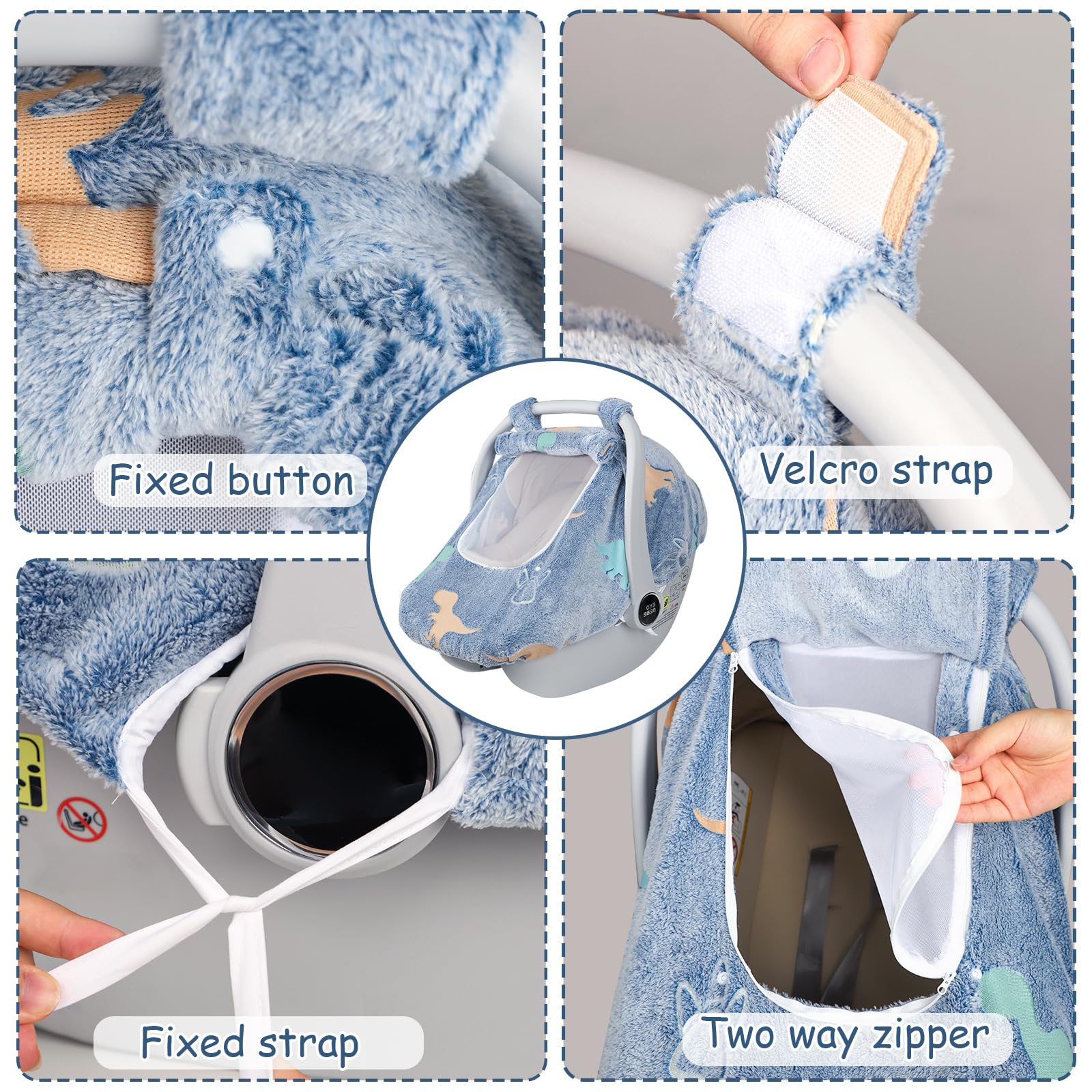Jundetye elastic fixing-strap ensures secure, universal fit on most seats.