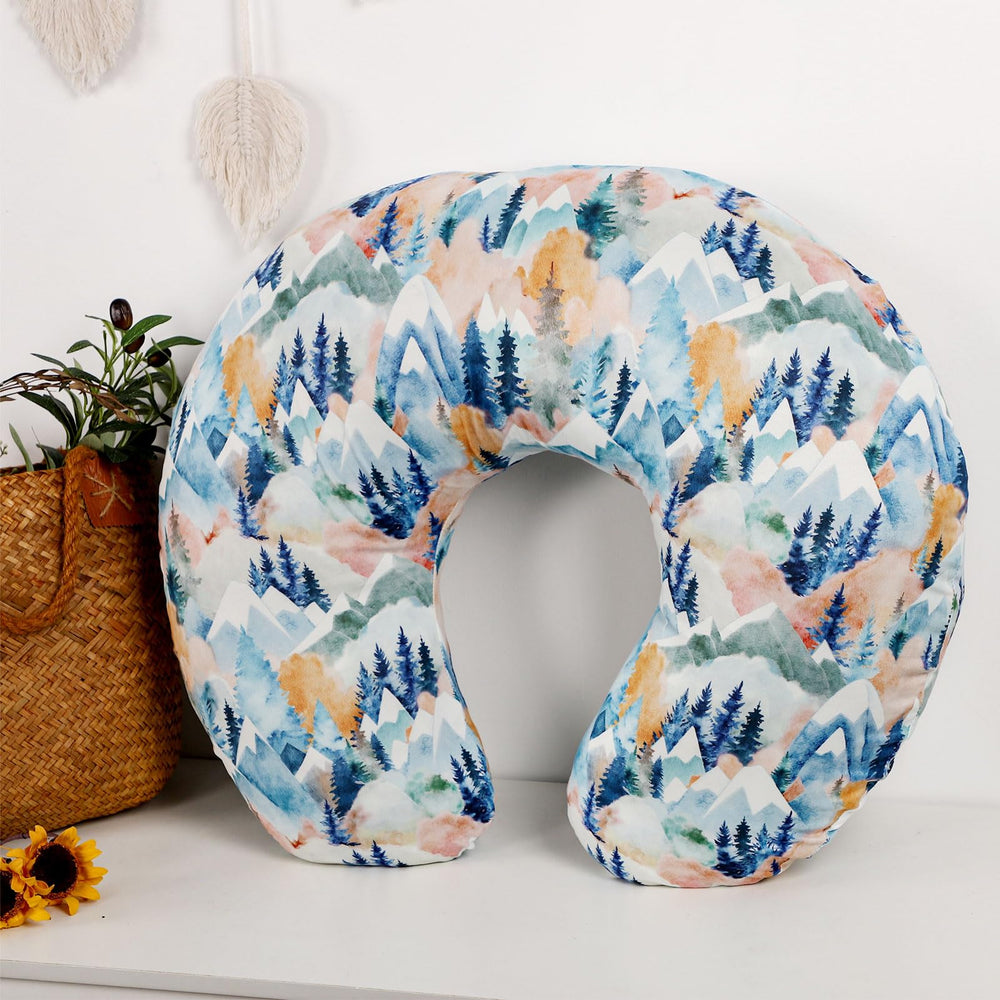 Jundetye Fall Mountain pillow cover detail enhances nursery decor.