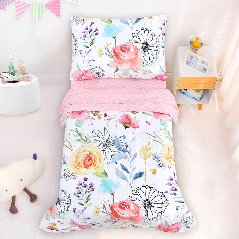 Jundetye floral toddler bedding reversible comforter two looks for bedtime